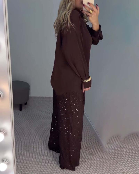 Spodnie Casual Cekiny Szerokie-nogi
