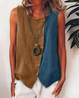 Top Blok Koloru Bez Rękawów Len