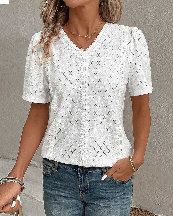 Top z bąbelkowym rękawem w jednolitym kolorze