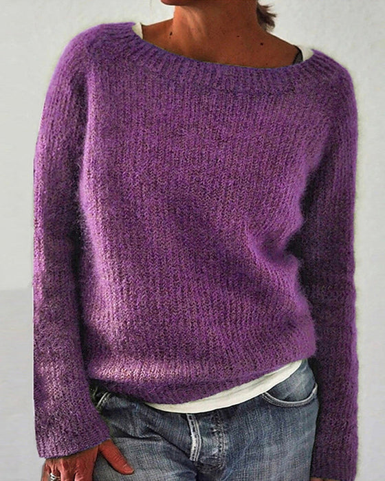Sweter w jednolitym kolorze z okrągłym dekoltem i długim rękawem
