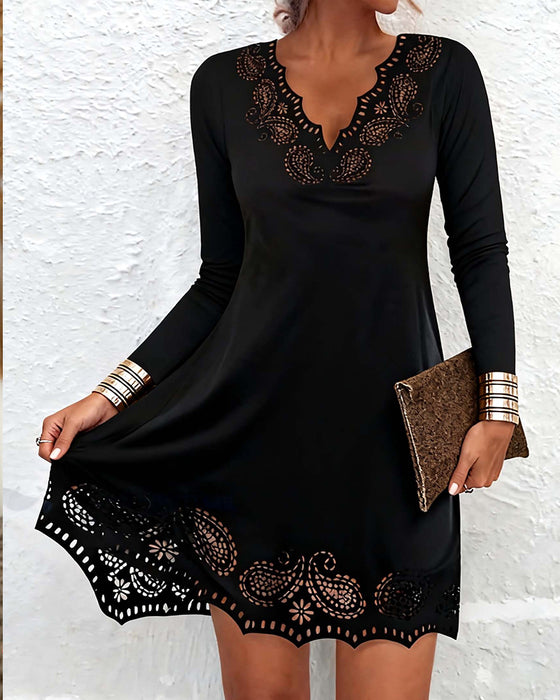 Wyszczuplająca Dłudzorękawowa Szydełkowana Sukienka