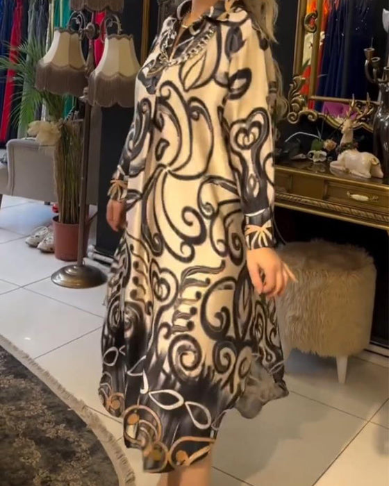 Luźna i elegancka sukienka z nadrukiem