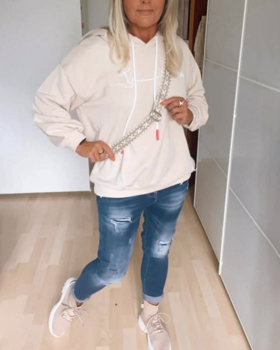 Luźna bluza z kapturem z nadrukiem kotwicy