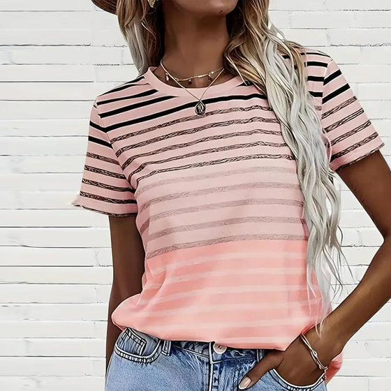 T-Shirt Okrągły Dekolt Krótki Rękaw W Paski