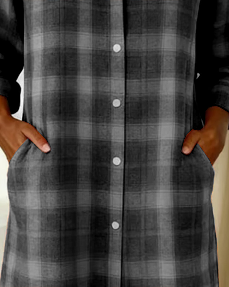 Sukienka Koszulowa Kołnierz W Kratę Zapinana Na Guziki