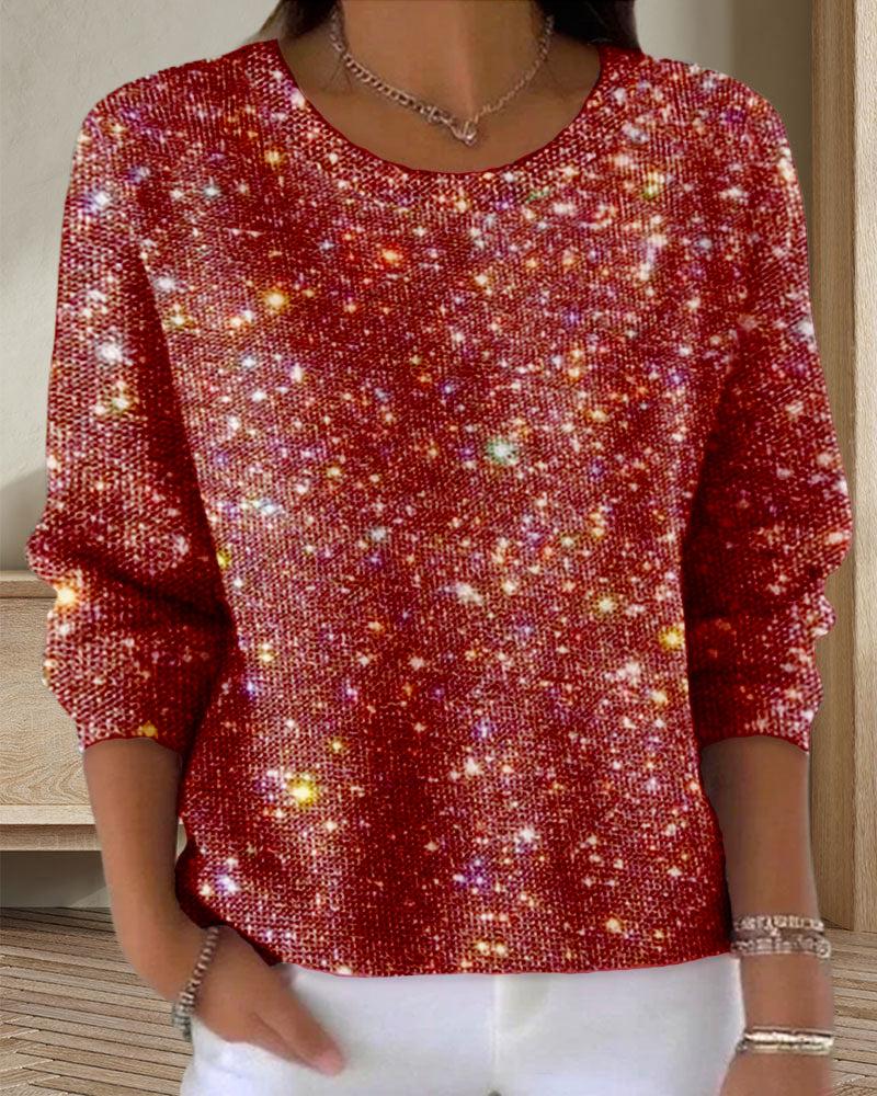 Casual Bluza Z Okrągłym Dekoltem