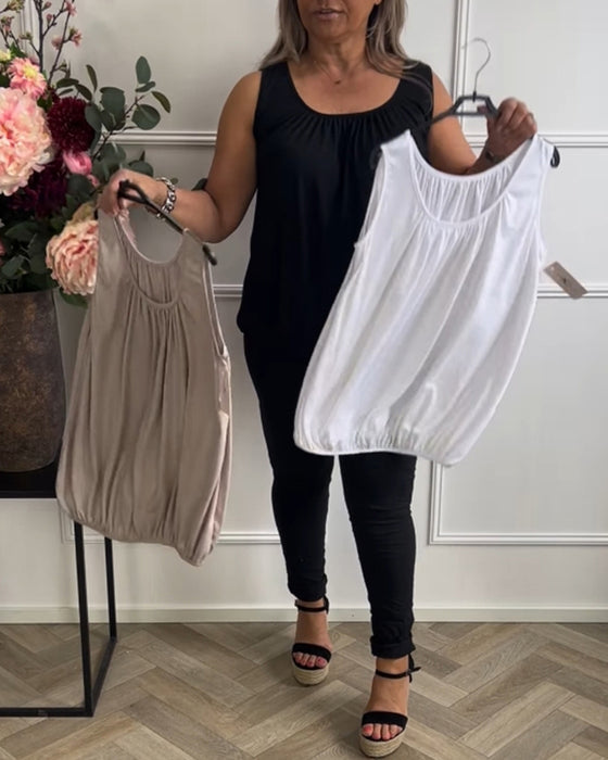 Top Bez Rękawów Jednolity Plisowany