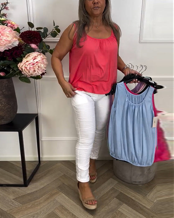 Top Bez Rękawów Jednolity Plisowany