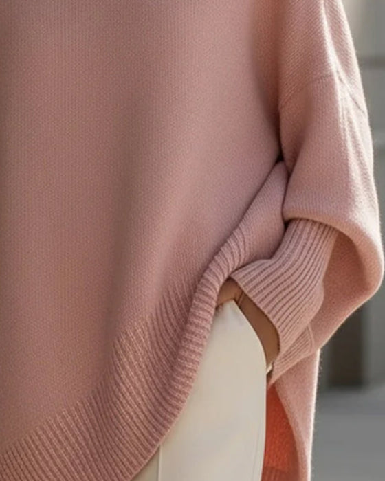 Sweter Okrągły Dekolt Luźny Średniej Długości