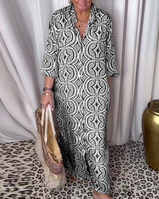Sukienka maxi z kieszeniami i guzikami w stylu vintage