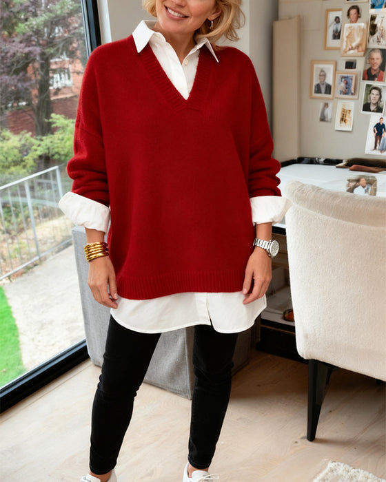 Modny Luźny Sweter Z Długim Rękawem