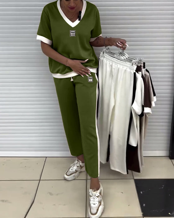 Garnitur Codzienny Dekolt W Serek Kontrastowy Kolor Sportowy