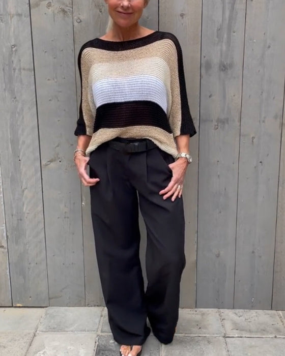 Sweter z okrągłym dekoltem i blokami kolorów