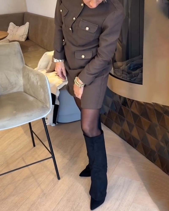 Elegancka I Wyszczuplająca Sukienka Z Długim Rękawem