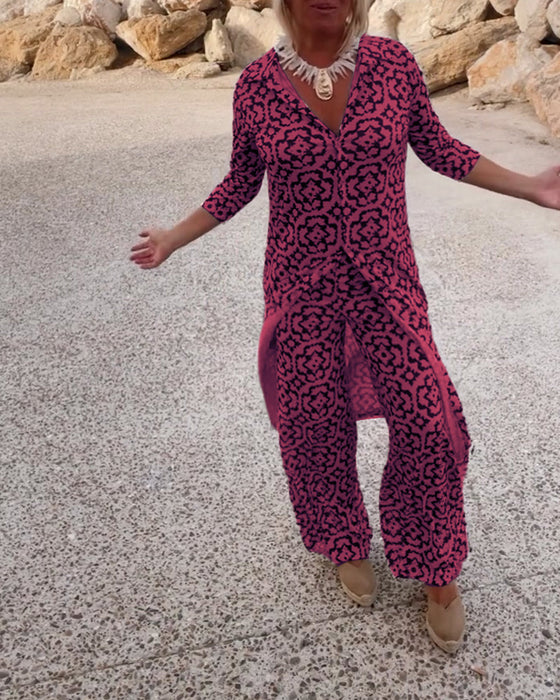 Zestaw bluzka i spodnie z nadrukiem w stylu vintage