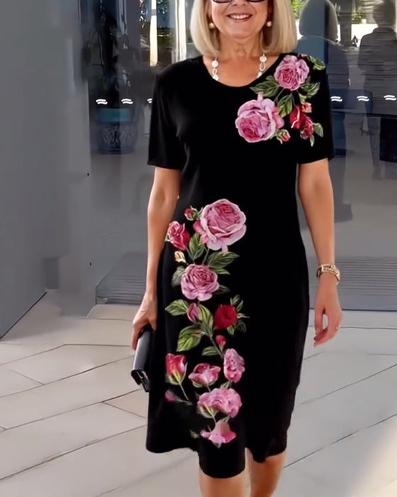 Sukienka Krótki Rękaw Różowy Print Shift