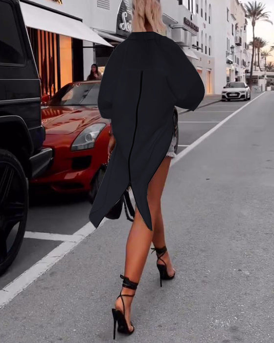 Koszula casualowa z rozcięciem na klapie w jednolitym kolorze