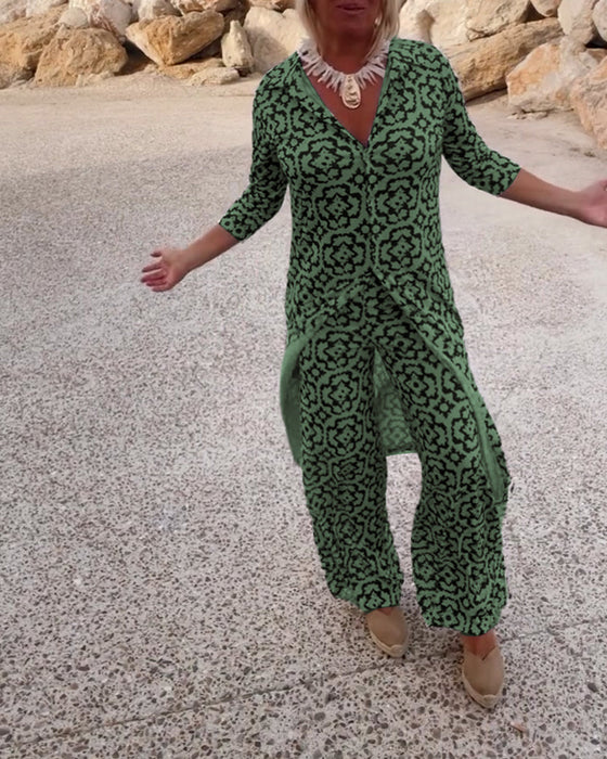 Zestaw bluzka i spodnie z nadrukiem w stylu vintage