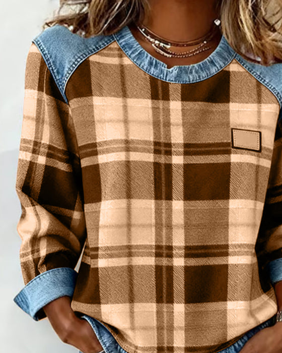 Modna Bluza W Kraciasty Patchwork