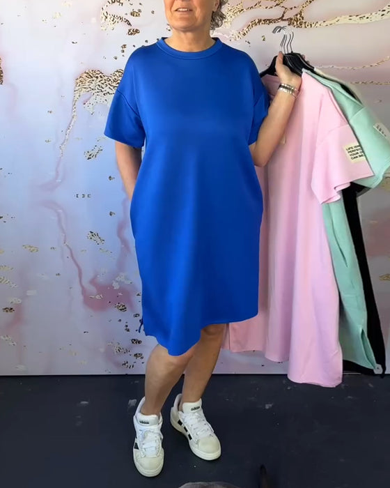 Sukienka Okrągły Dekolt Casual Krótki Rękaw Prosta