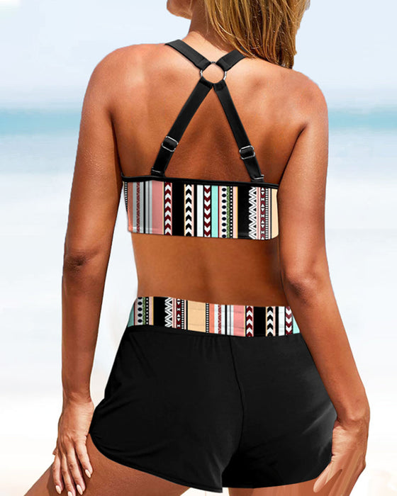Bikini w paski z wysokim stanem