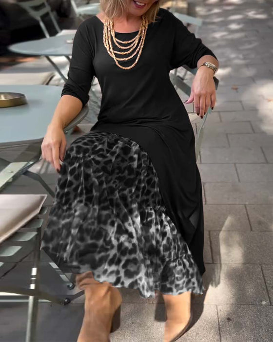 Sukienka Długi Rękaw Jednolity Kolor Nieregularny