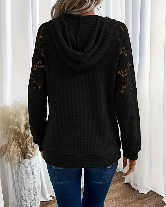 Hoodie Z Dekoltem V Długie Rękawy Koronka Codzienny