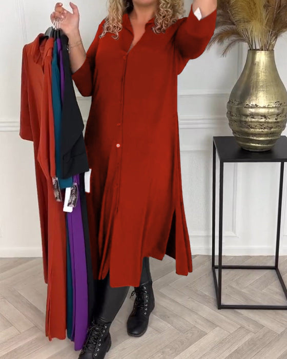 Zapinana na guziki sukienka koszulowa w jednolitym kolorze