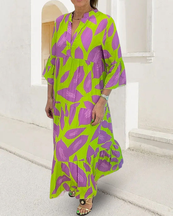 Sukienka w liście z krótkimi rękawami