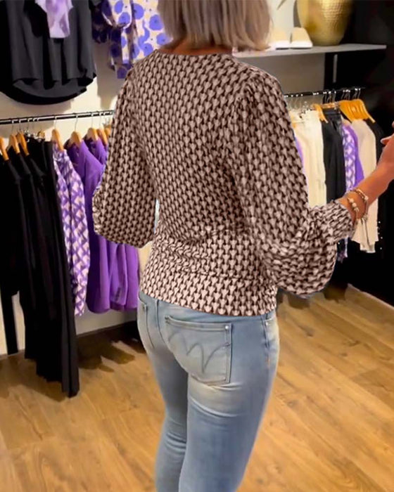 Bluzka z długim rękawem z głębokim dekoltem V