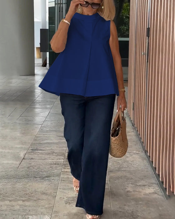 Bluzka Bez Rękawów Jednolita Prosta