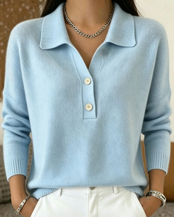 Pullover Pół-Plisa Guzik Casual