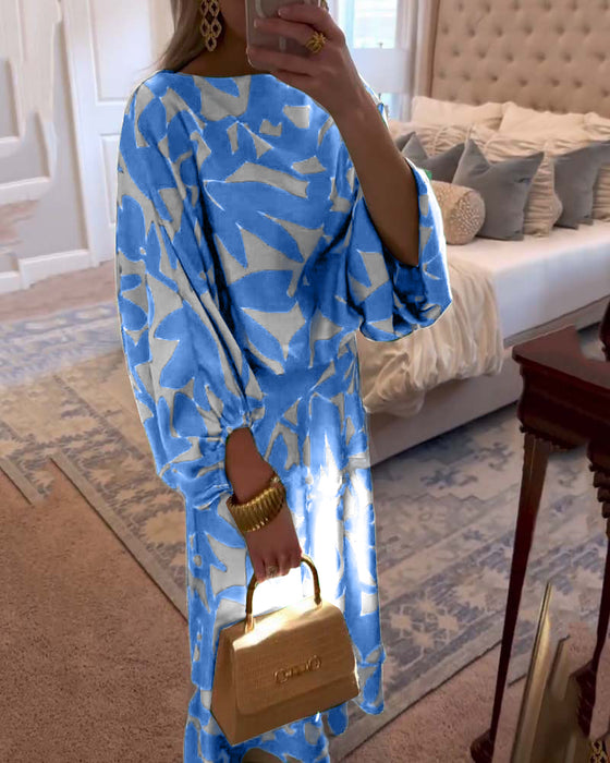 Zestaw Sukienka Codzienna Zadrukowane Rękawy Latarnia Temperament