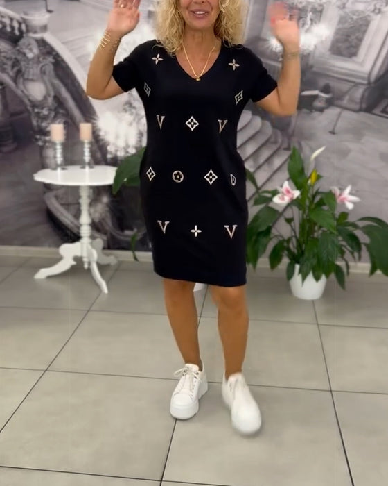 Sukienka Moda Dekolt V Krótki Rękaw