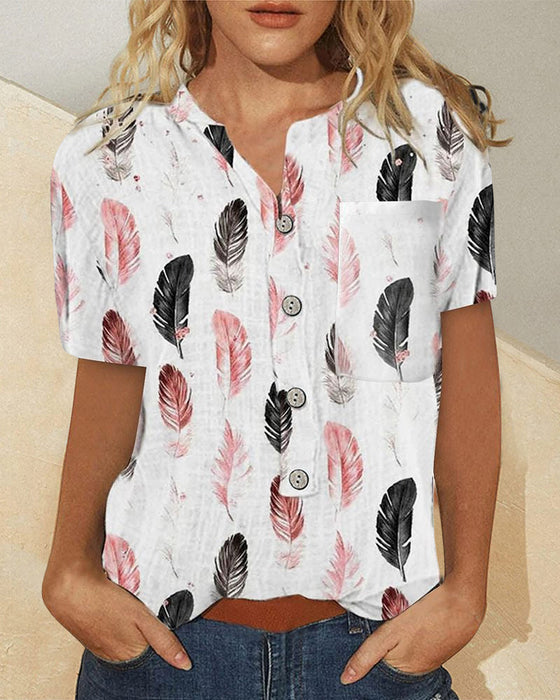 Wzorzysty top z krótkimi rękawami