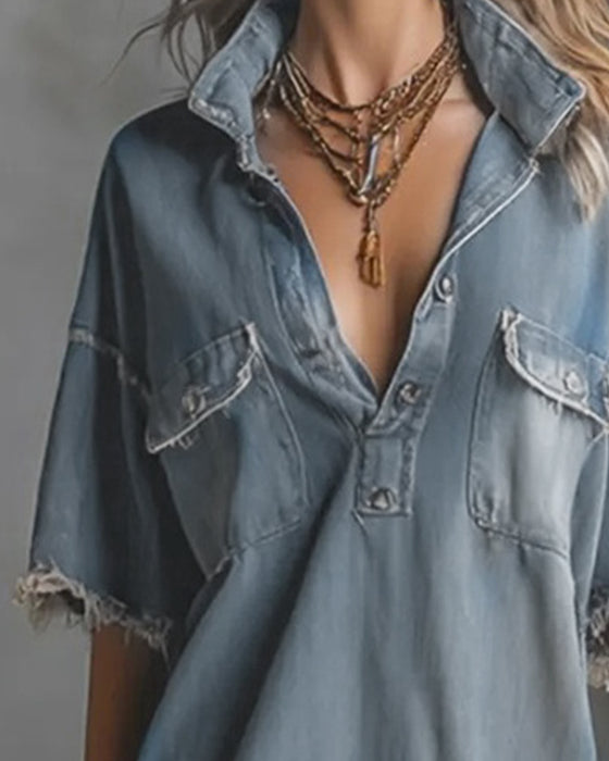 Sukienka Casual Kołnierz Klapowy Denim