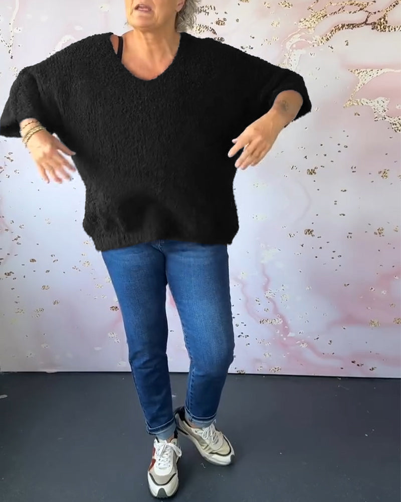 Sweter z dekoltem w kształcie litery V w jednolitym kolorze