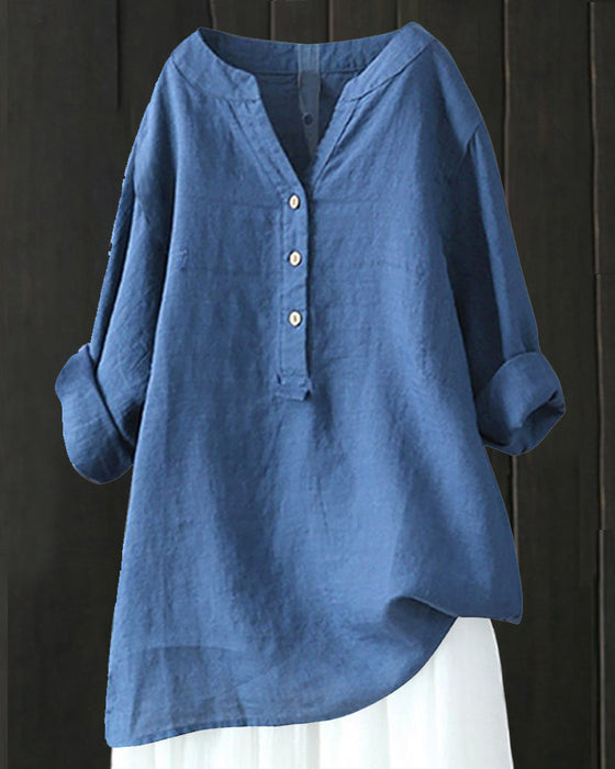 Koszula z długimi rękawami w jednolitym kolorze z dekoltem w serek