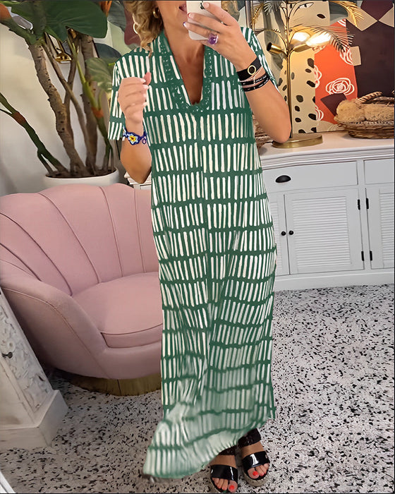 Długa sukienka z nadrukiem z krótkim rękawem