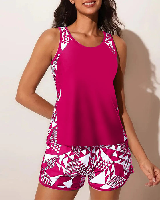 Strój Kąpielowy Tanktop Geometryczny Nadruk Dwuczęściowy