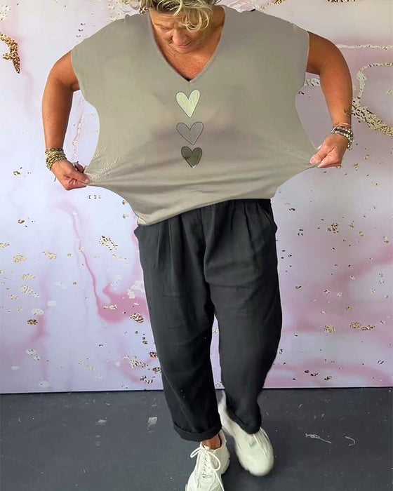 Bluzka Love z krótkim rękawem i dekoltem w kształcie litery V