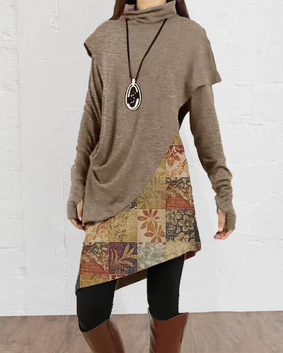 Sukienka w stylu retro z patchworkowym nadrukiem