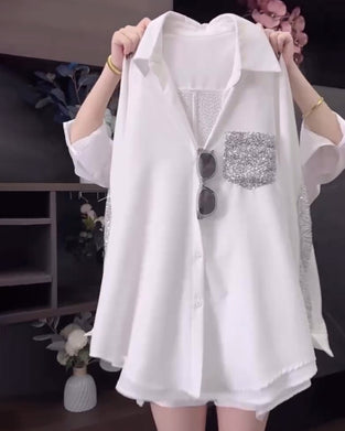 Koszula Z Długim Rękawem I Połyskującymi Klapami