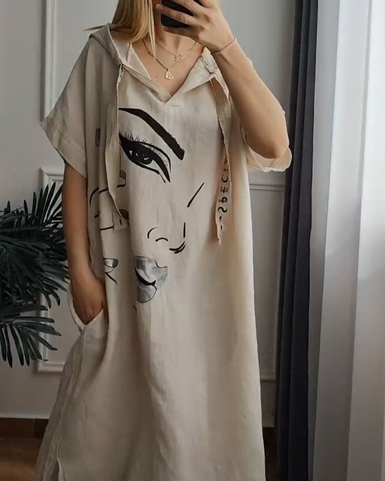 Sukienka z Kapturem Wzorzysta Luźna