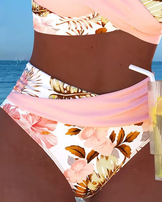 Bikini Kontrast Kwiatowy Rozcięcie