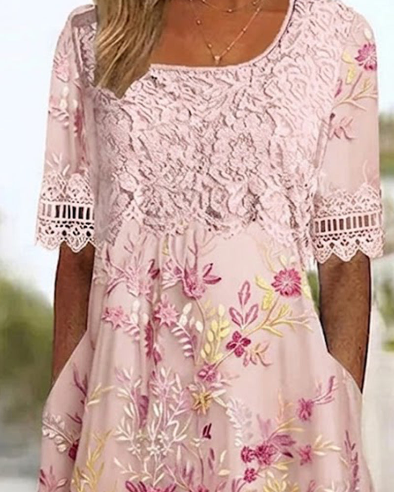 Sukienka Koronka Kwiatowy Patchwork Linia A