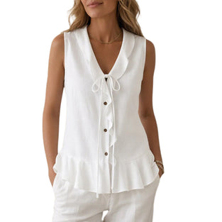 Tank Top Ruffle Krawat Bez Rękawów
