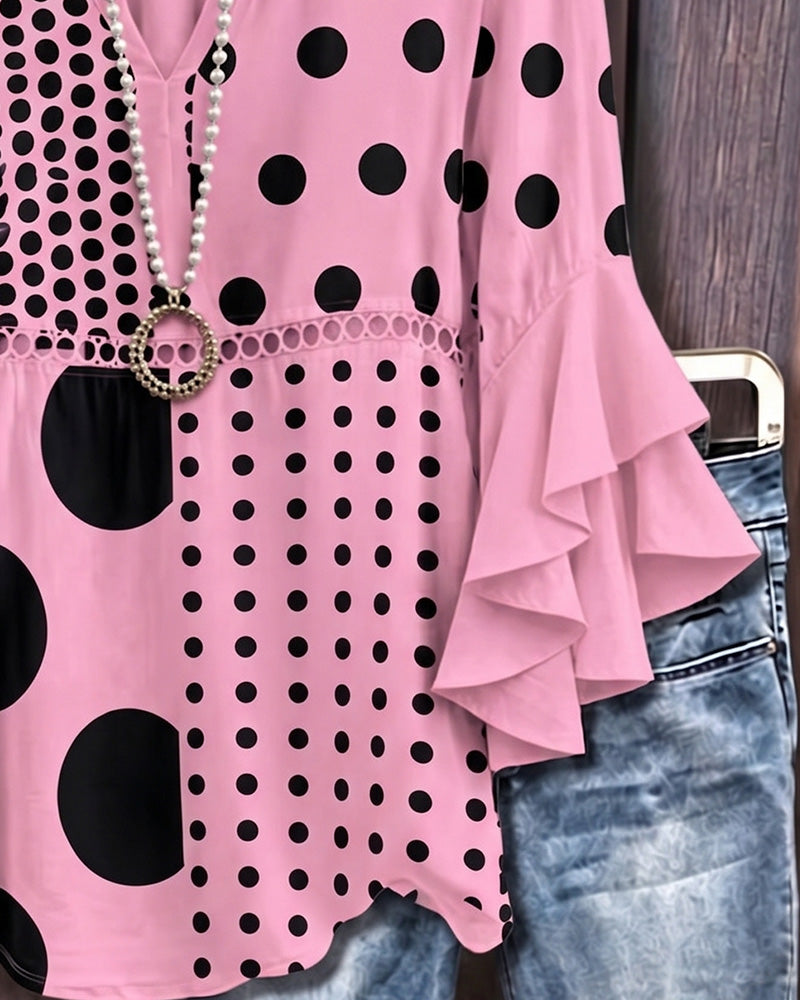 Bluzka Mieszana Kropka Patchwork Ruffle