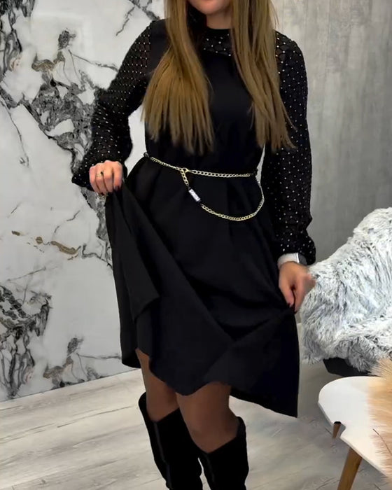 Sukienka Błyszczący Patchwork Okrągły Dekolt