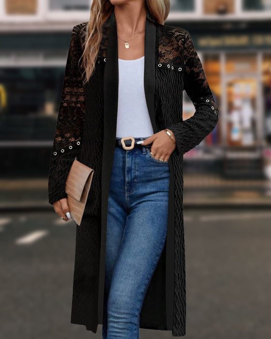 Elegancki koronkowy płaszcz w jednolitym kolorze